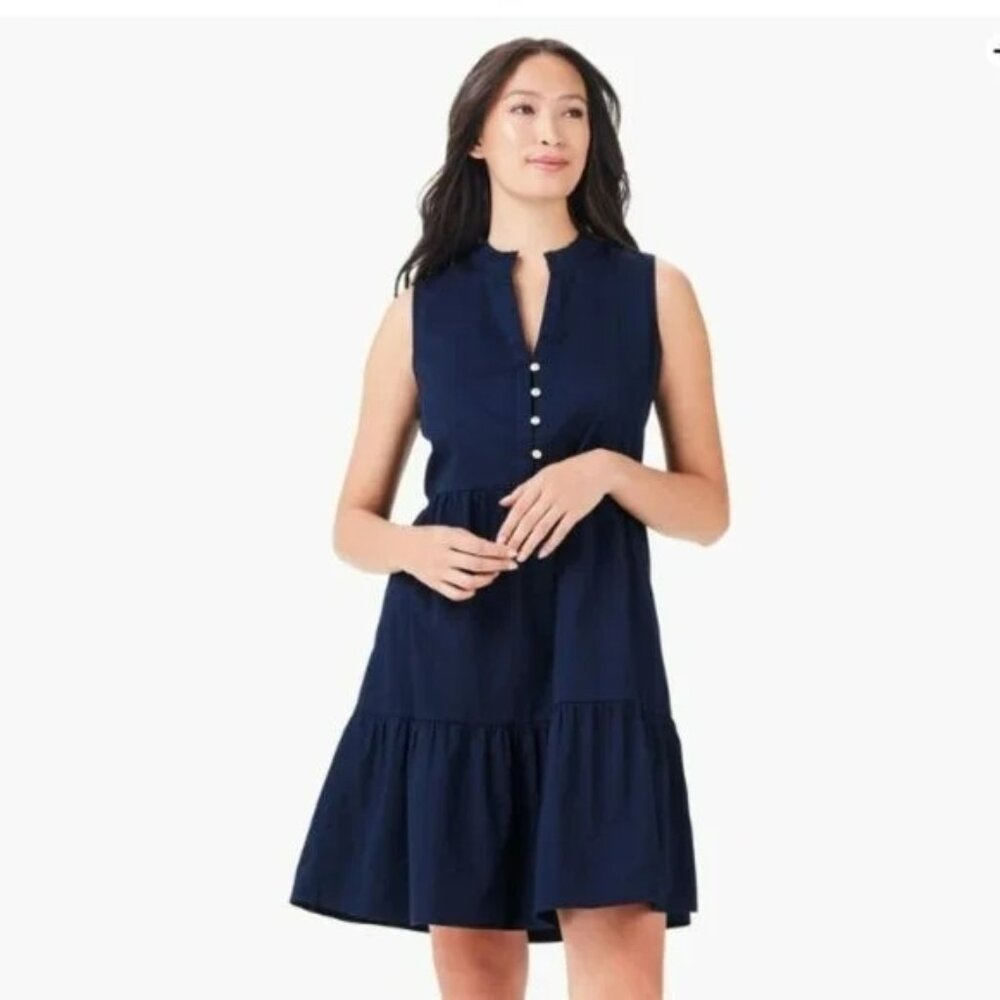 168$ NIC+ZOE Tia Tiered Sleeveless Stretch Cotton Dress Size S Dark Indigo - Picture 1 of 2